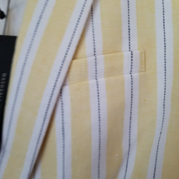 Banana Republic Stretch Linen Soft Yellow Pinstripe Tailored Blazer Size 2P - Picture 7 of 10